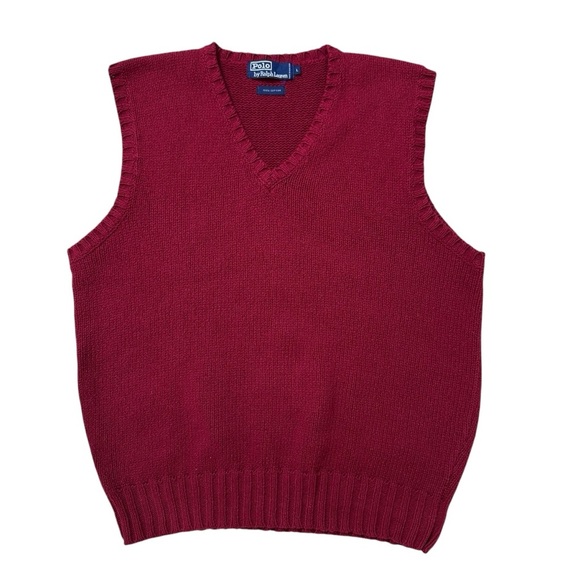 Vintage Polo by Ralph Lauren L Red Cotton V-Neck Sweater Vest - Picture 1 of 4